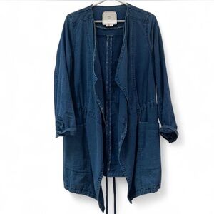 Anthropologie HeiHei Cinch Tie Waist Longline Lightweight Denim BlueLinen Jacket